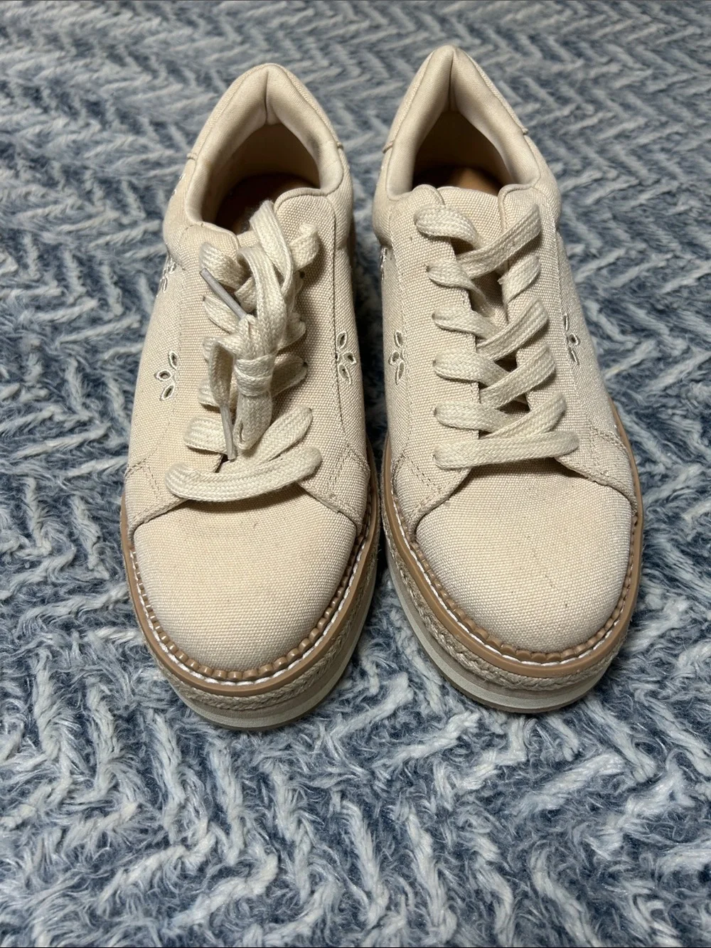 Dolce Vita Bliss Cream Canvas Platform Sneakers with Floral Cutouts